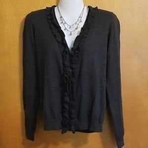NWT Ann Taylor Loft Ruffle Button Down Sweater M